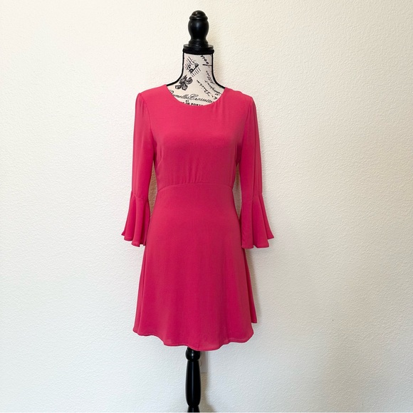 LULUS Center of Attention Magenta Flounce Sleeve Dress (S) - Picture 2 of 10